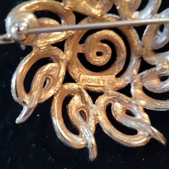 Gold-Tone Swirl Pin Marked Monet. 1-5/8" Wide. Like New Condition - Picture 3 of 4
